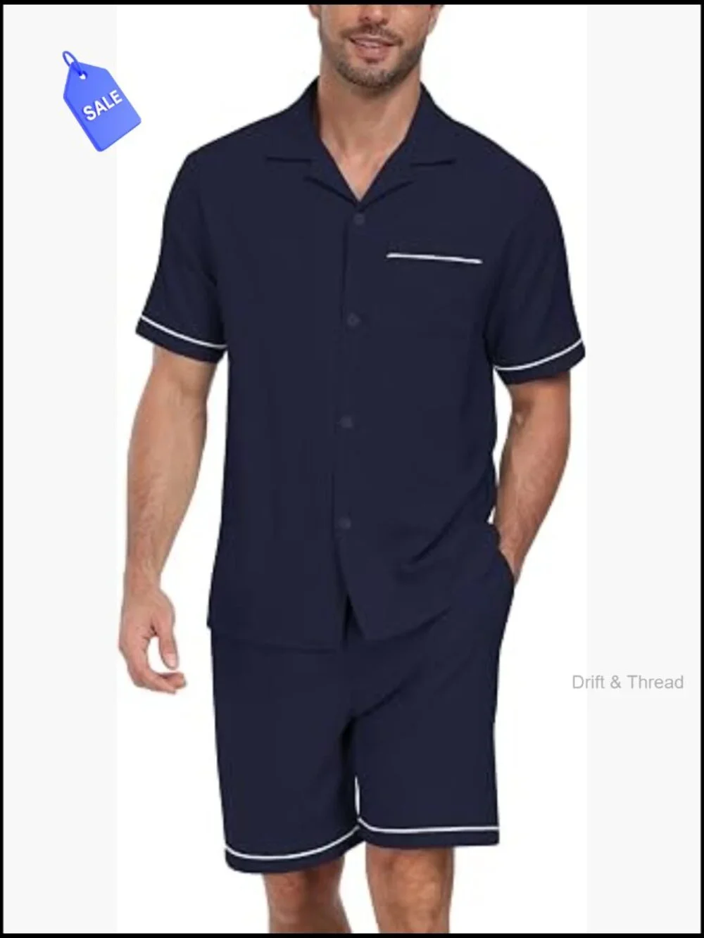 Men's Short Sleeve Pajama Set 2-Piece Loungewear with Pockets